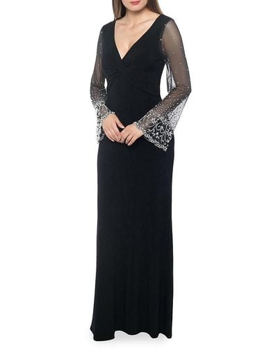 Marina Embellished Bell Sleeve Gown - Black