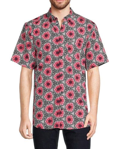 Wesc Oden Floral Print Button Down Collar Shirt - Red