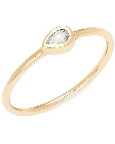 Zoe Chicco Paris 14k Yellow Gold & 0.12 Tcw Diamond Teardrop Bezel Ring - White