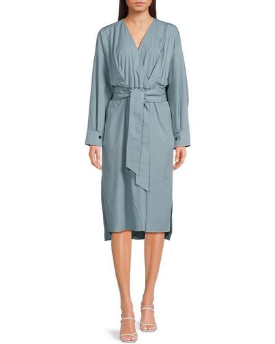 Brunello Cucinelli Belted High Low Solid Midi Dress - Blue