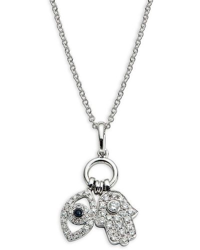 Effy 14k White Gold Diamond & Sapphire Evil Eye & Hamsa Charm Necklace - Metallic