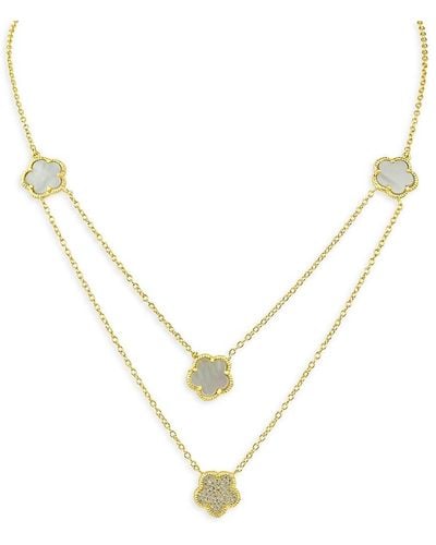 CZ by Kenneth Jay Lane Look Of Real 14k Goldplated, Mother Of Pearl & Cubic Zirconia Clover Necklace - Metallic