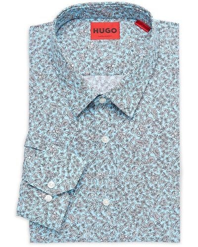 HUGO Elisha Extra Slim Fit Floral Dress Shirt - Blue