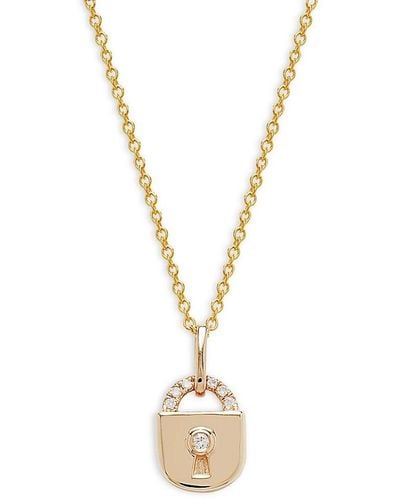 Effy 14k Yellow Gold & 0.04 Tcw Diamond Lock Pendant Necklace - Metallic