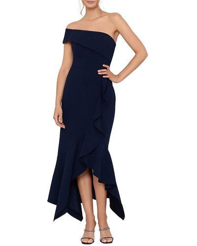 Xscape Off Shoulder Asymmetric Ruffle Dress - Blue