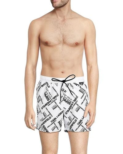 Karl Lagerfeld Monogram Print Drawstring Shorts - White