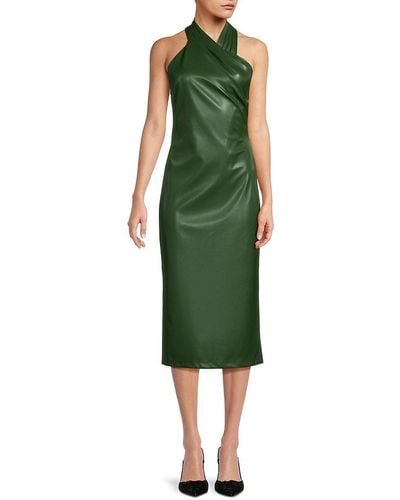 RACHEL Rachel Roy Harland Faux Leather Halterneck Dress - Green