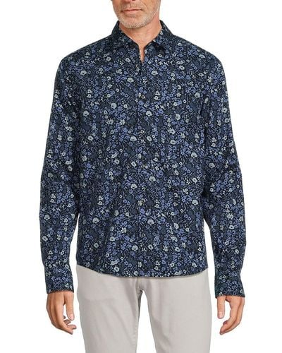 HUGO Ermo Casual Slim Fit Floral Sport Shirt - Blue