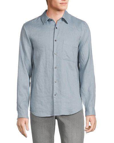 Theory Irving Solid Linen Shirt - Blue