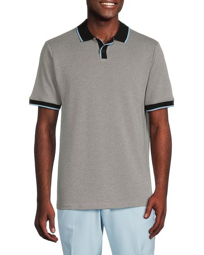 Ocean Current Contrast Edge Honeycomb Knit Polo - White