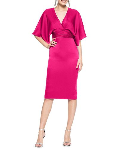 THEIA Kimono-Sleeve Satin Dress - Pink