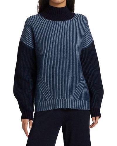 360 Sweater Fisherman Colorblock Wool-blend Turtleneck Sweater - Blue