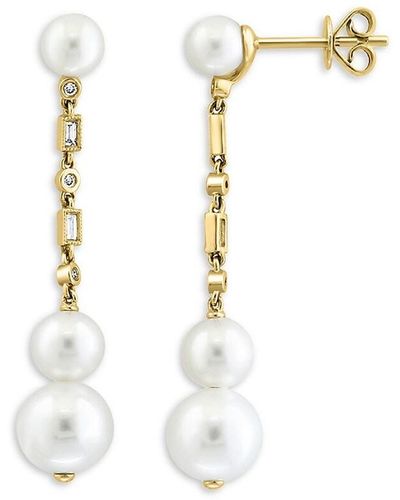 Effy 14k Yellow Gold, 5-8mm Freshwater Pearl & Diamond Drop Earrings - White
