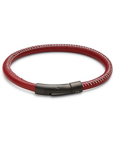 Tateossian Black Ip Plated Stainless Steel & Leather Bracelet - Red