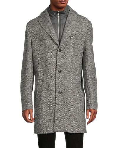 Jack Victor Delman Textured Wool Blend Bib Coat - Grey
