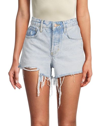 Free People Good Times Relaxed Distressed Denim Shorts - Blue