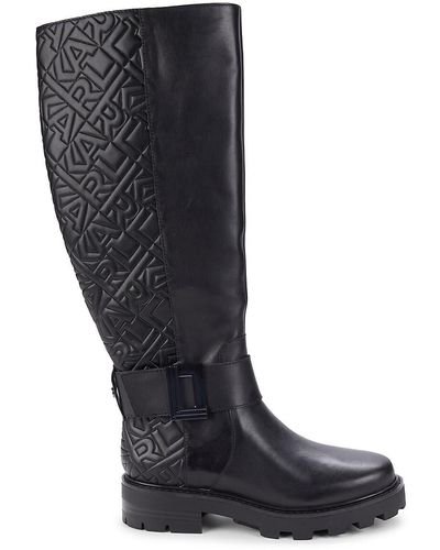 Karl Lagerfeld Meara Logo Quilted Knee High Boots - Black