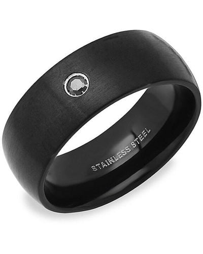 Anthony Jacobs Stainless Steel & Simulated Black Diamond Ring