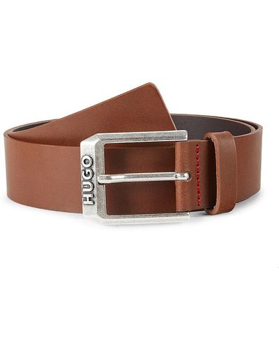 HUGO Gelio Logo Leather Belt - Brown