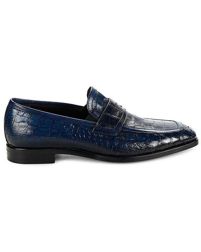 Jo Ghost Croc Embossed Leather Penny Loafers - Blue