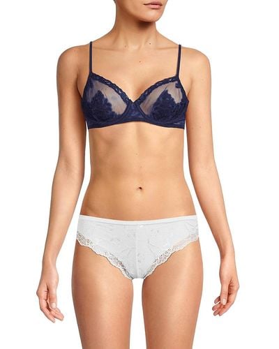  Women's Sheer Bra Lace Floral Unlined Underwire Mesh Bra Blue:  Clothing, Shoes & Jewelry