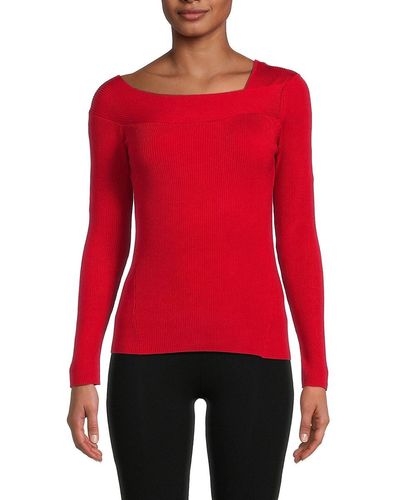Donna Karan Asymmetric Ribbed Sweater - Red