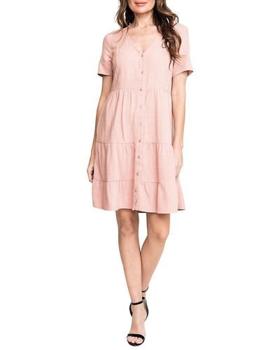 Gibsonlook Relaxed Fit Tiered Linen Blend Mini Dress - Pink