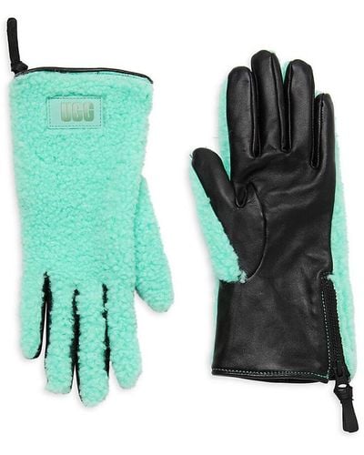 UGG Leather & Faux Shearling Gloves - Pink