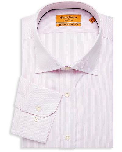 Hickey Freeman Contemporary Fit Striped Dress Shirt - White