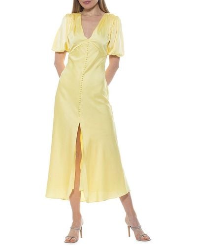 Alexia Admor Lorelei Floral Bubble Sleeve Midi Dress - Yellow