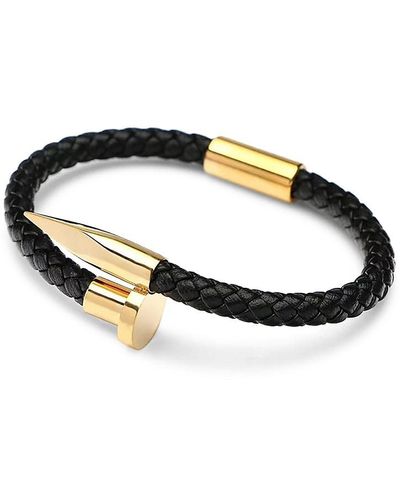 Eye Candy LA Luxe Solomun Spike Goldtone Titanium & Leather Cuff Bracelet - Black
