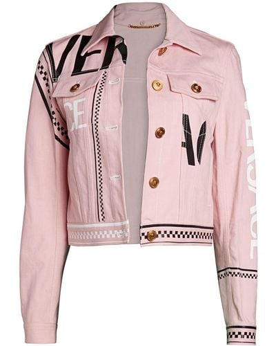 Versace Spliced Logo Denim Jacket - Pink