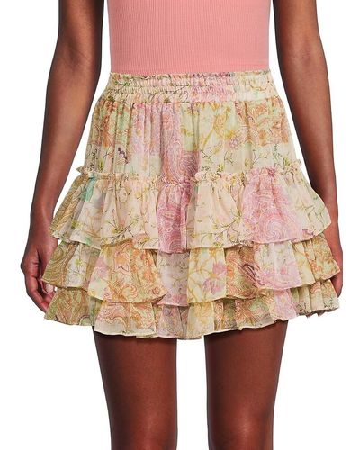 MISA Los Angles Marina Print Tiered Mini Skirt - Pink