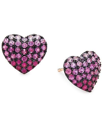 Effy 14k Rose Gold, Sapphire & Diamond Heart Stud Earrings - Purple