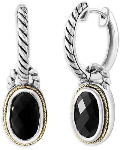 Effy 18k Yellow Gold, Sterling Silver & Onyx Huggie Earrings - Black