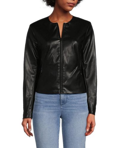 Calvin Klein Splitneck Faux Leather Jacket - Black