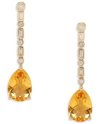 Effy 14k Yellow Gold, Citrine & Diamond Drop Earrings - Metallic