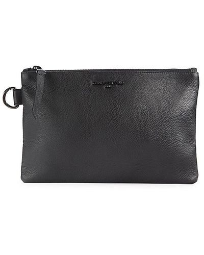 Karl Lagerfeld Leather Travel Zip Pouch - Black