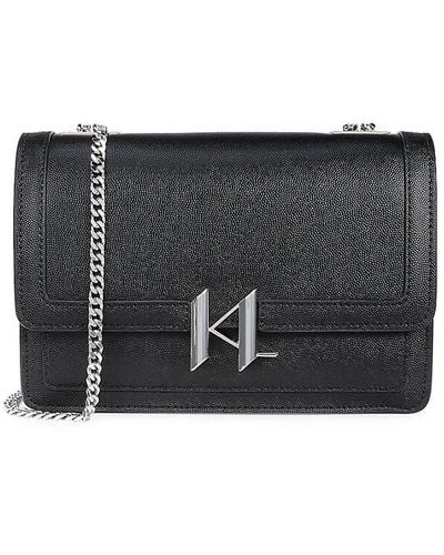 Karl Lagerfeld Corinne Logo Leather Shoulder Bag - Black