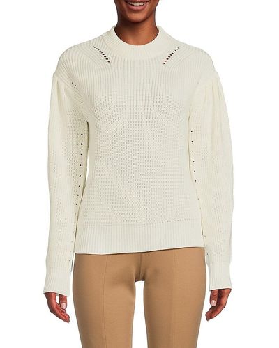 English Factory Puff Sleeve Wool Blend Pointelle Sweater - White
