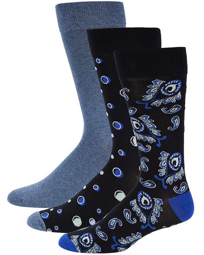 Robert Graham 3-Pack Pattern Crew Socks - Blue