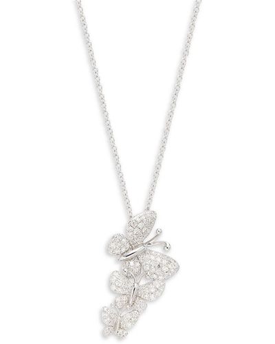 Effy 14K & 0.45 Tcw Diamond Butterflies Pendant Necklace - Metallic
