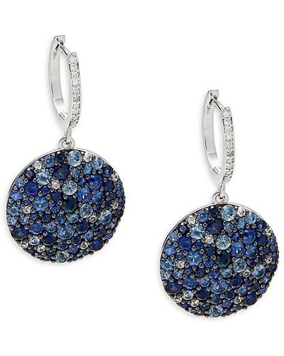 Effy ENY Sterling Silver, Sapphire & Diamond Disc Huggie Earrings - Blue