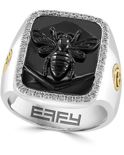 Effy Sterling Silver, Black Rhodium & Diamond Signet Ring - Gray