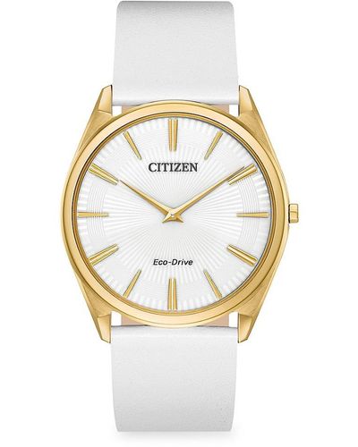 Citizen 39mm Eco-drive Goldtone Stainless Steel Leather Strap Watch - Metallic