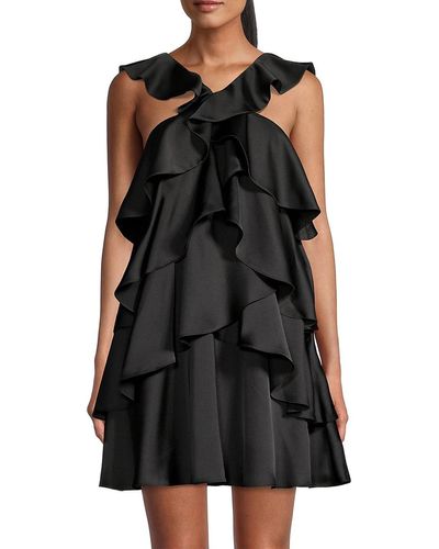 MILLY Lexi Satin Tiered Mini Dress - Black