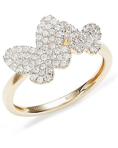 Effy 14K & 0.48 Tcw Diamond Butterfly Ring - White