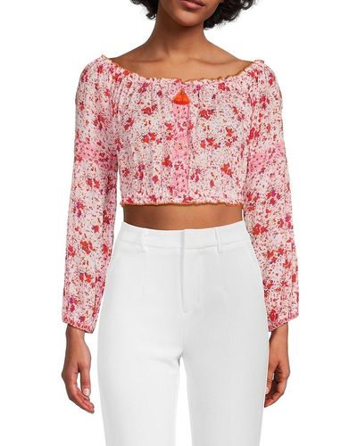 Poupette Rachel Floral Peasant Crop Top - Red