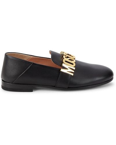 Moschino ! Logo Leather Loafers - Black