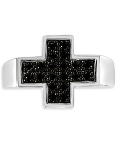 Effy Sterling Silver & Black Spinel Cross Signet Ring